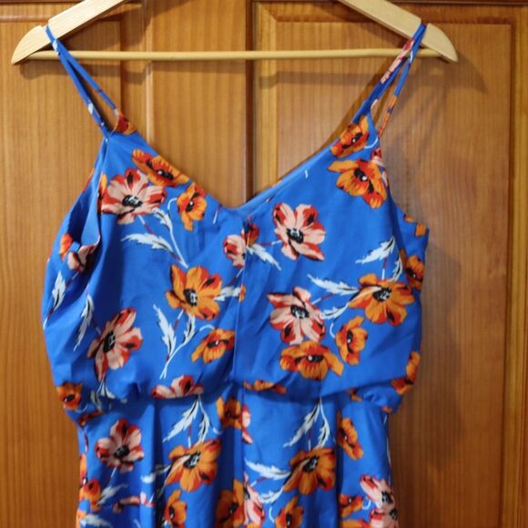 Cece Blue & Orange Tropical Floral Midi Tank Dress 4 - Picture 4 of 10